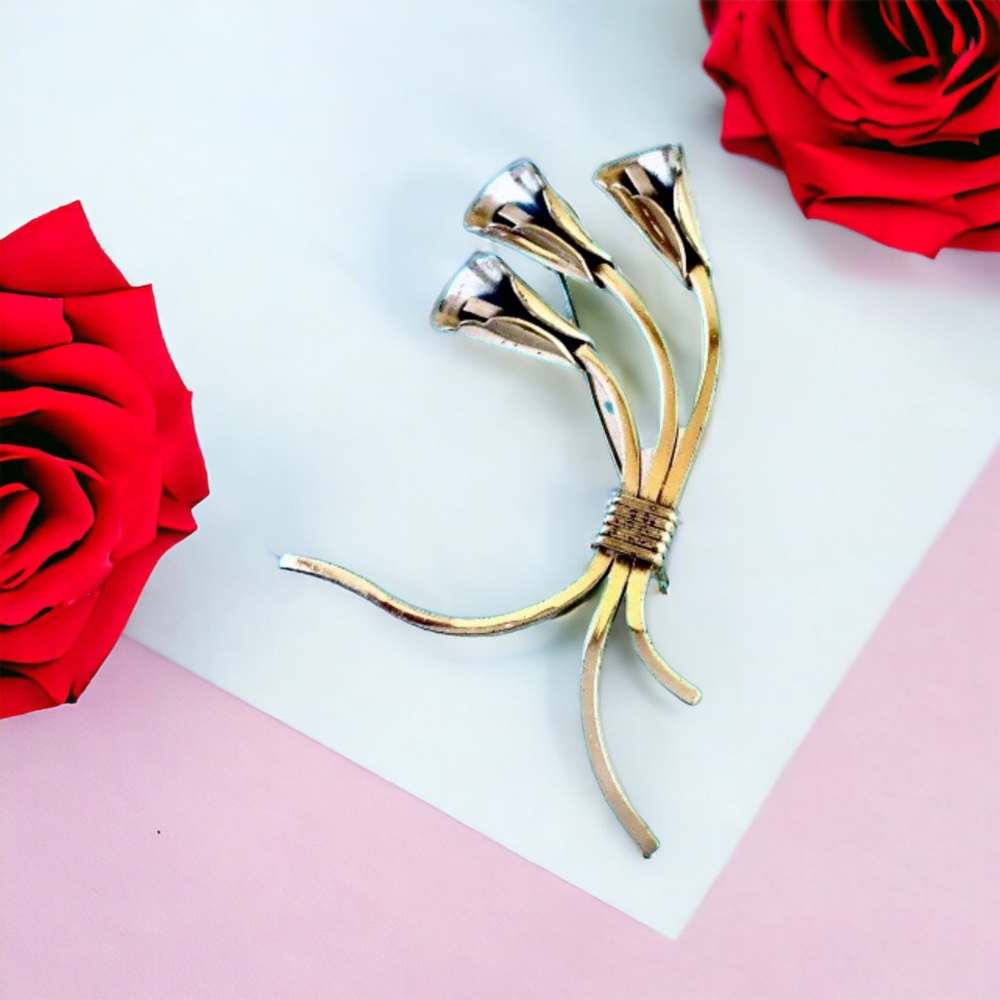 RENOIR Sauteur Vintage Brooch Sterling Silver Calla Lily Pin Signed Modernist